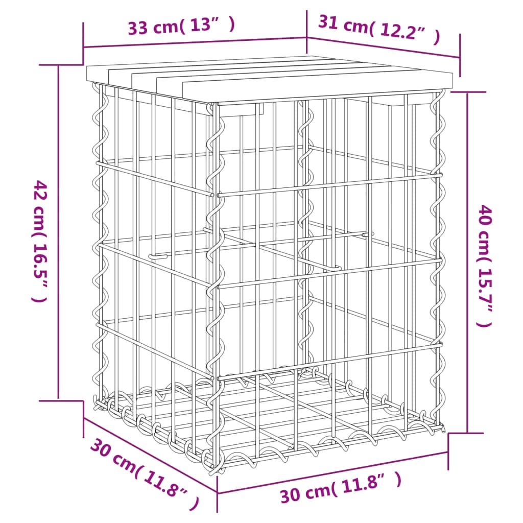 Banco jardim design gabião 33x31x42 cm madeira douglas maciça