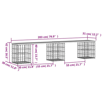 Banco de jardim c/ design gabião 203x31x42 cm pinho maciço