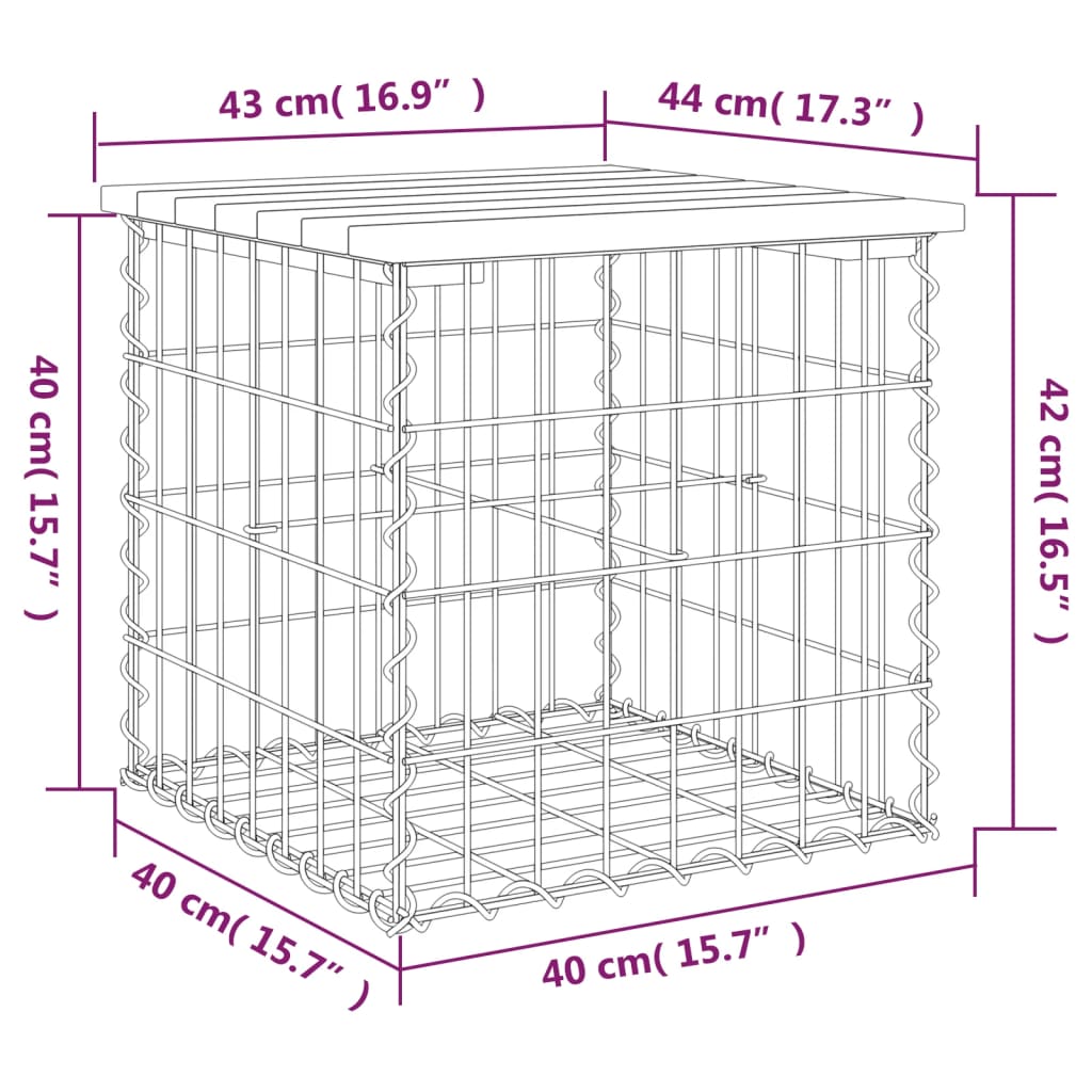 Banco de jardim c/ design gabião 43x44x42 cm pinho maciço