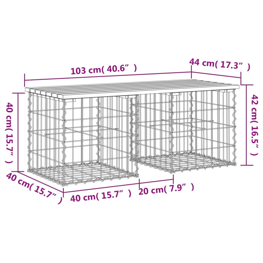 Banco de jardim c/ design gabião 103x44x42 cm pinho maciço