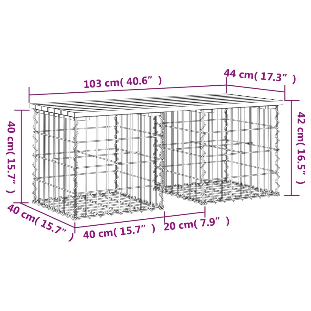 Banco jardim design gabião 103x44x42 cm madeira douglas maciça