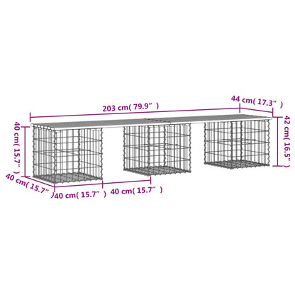 Banco de jardim c/ design gabião 203x44x42 cm pinho maciço