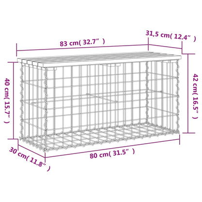 Banco jardim design gabião 83x31,5x42 cm madeira douglas maciça