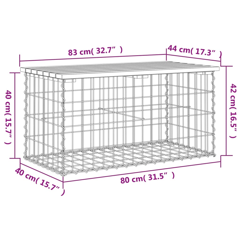 Banco jardim design gabião 83x44x42 cm madeira douglas maciça