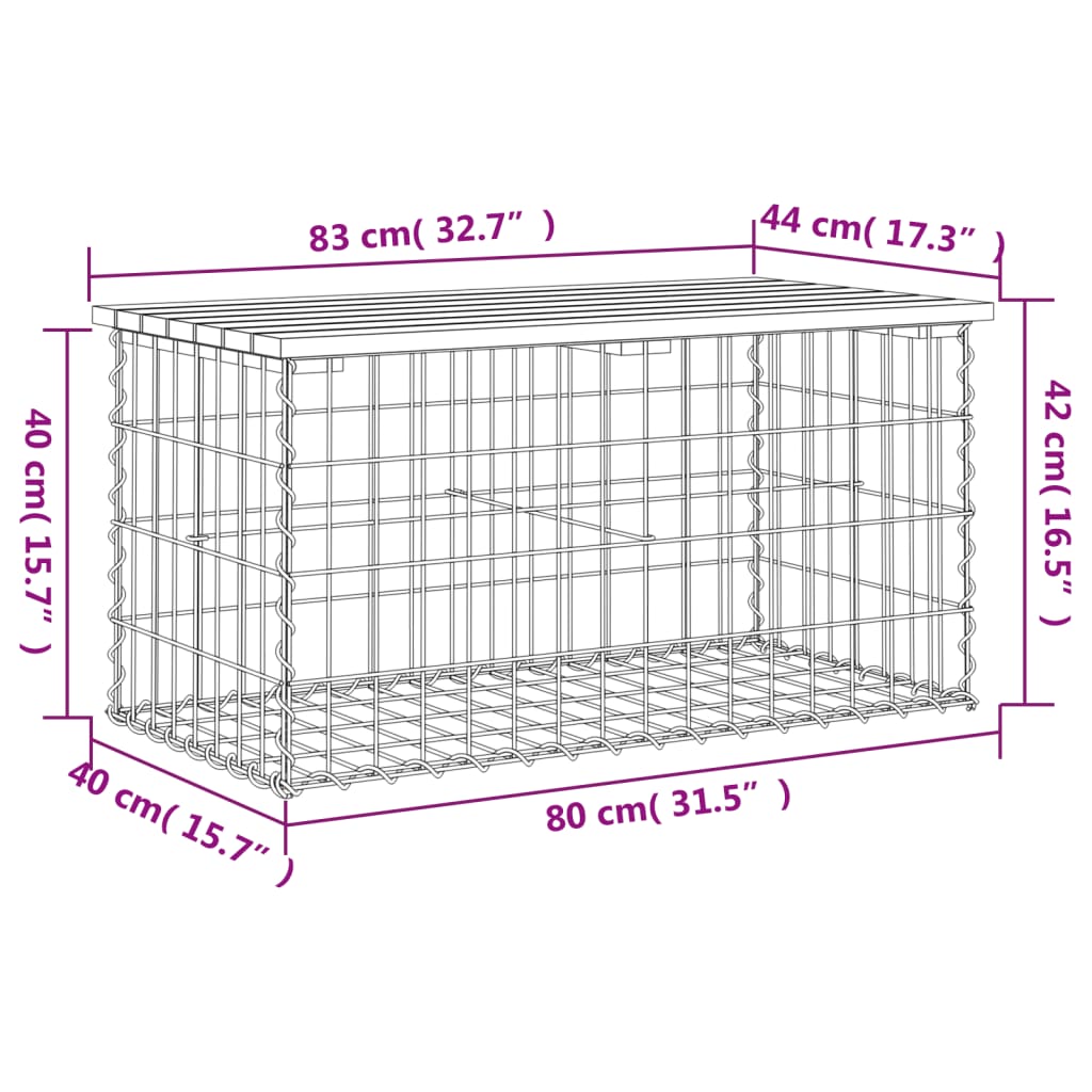 Banco de jardim c/ design gabião 83x44x42 cm pinho impregnado