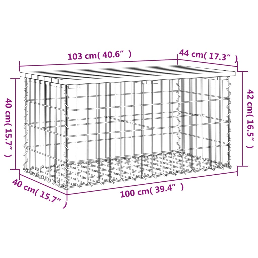 Banco de jardim c/ design gabião 103x44x42 cm pinho maciço