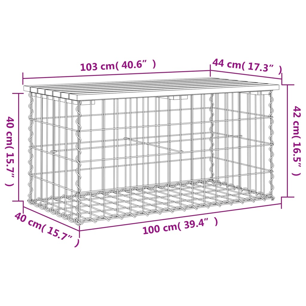 Banco de jardim c/ design gabião 103x44x42 cm pinho impregnado