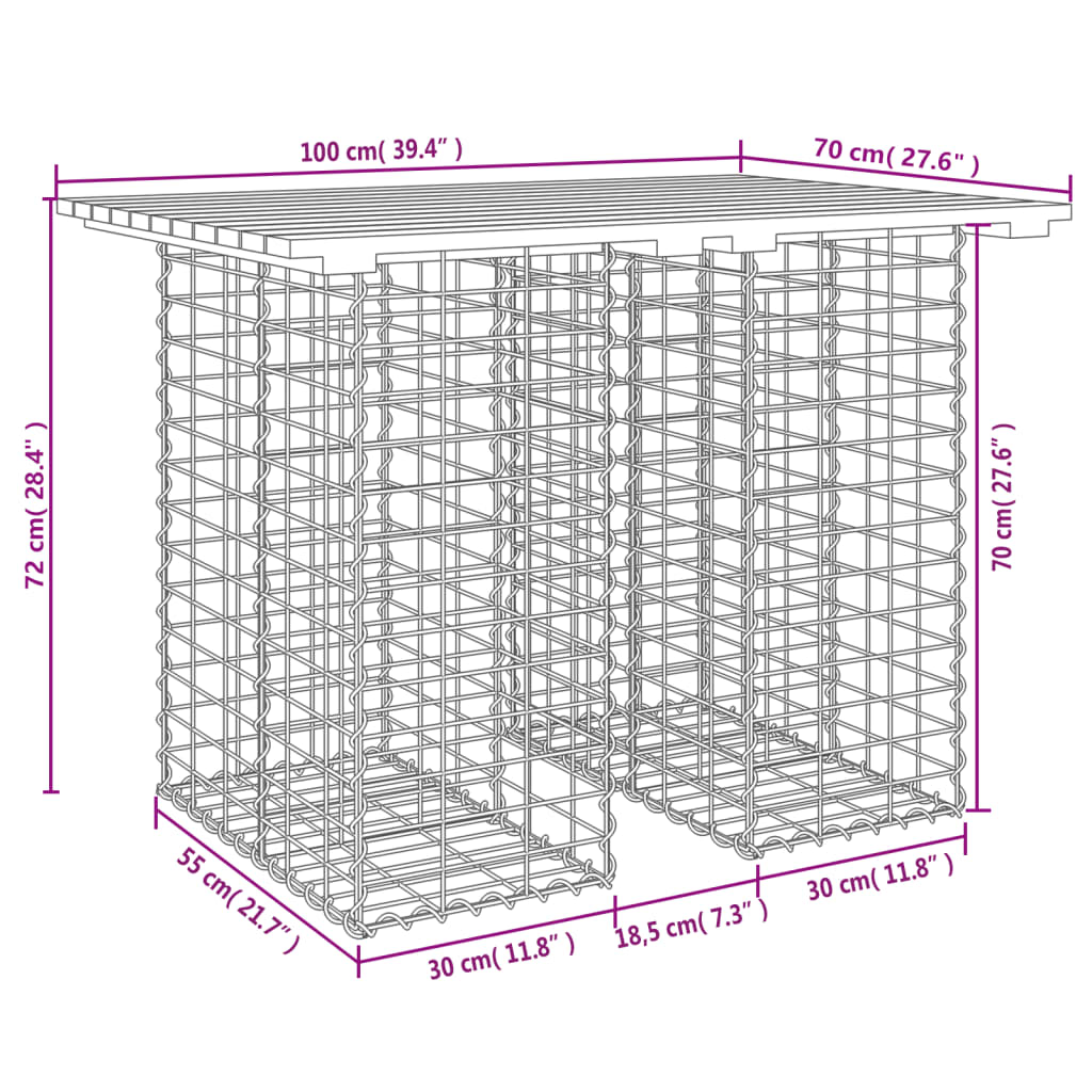 Banco de jardim c/ design gabião 100x70x72 cm pinho impregnado