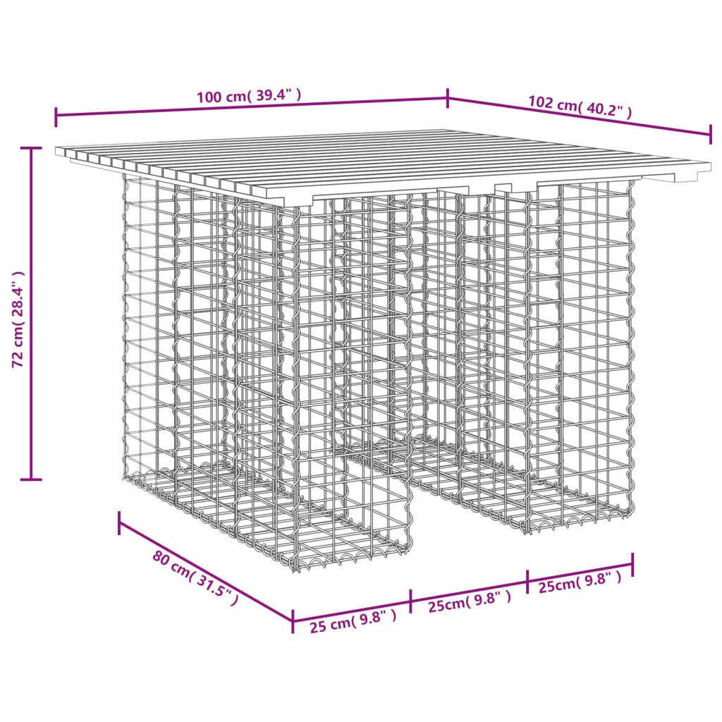 Banco de jardim c/ design gabião 100x102x72 cm pinho impregnado