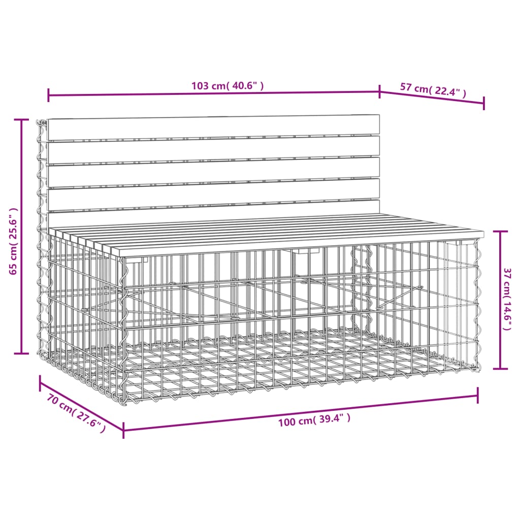 Banco jardim design gabião 103x70x65 cm madeira douglas maciça