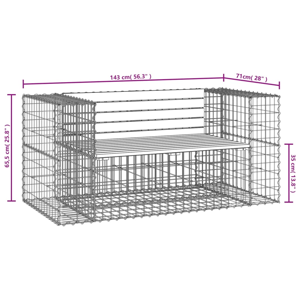 Banco de jardim c/ design gabião 143x71x65,5 cm pinho maciço