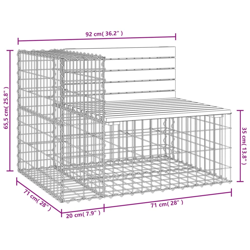 Banco de jardim c/ design gabião 92x71x65,5 cm pinho maciço