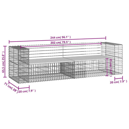 Banco de jardim c/ design gabião 244x71x65,5 cm pinho maciço