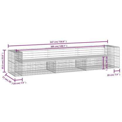 Banco de jardim c/ design gabião 347x71x65,5 cm pinho maciço