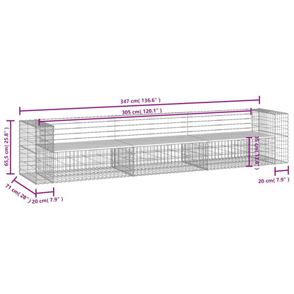 Banco de jardim c/ design gabião 347x71x65,5cm pinho impregnado