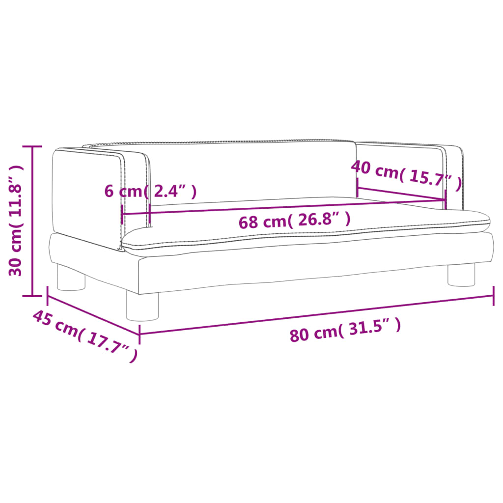 Sofá infantil 80x45x30 cm couro artificial preto