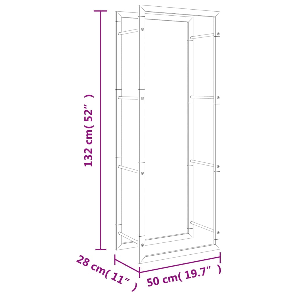 Suporte para lenha 50x28x132 cm aço inoxidável