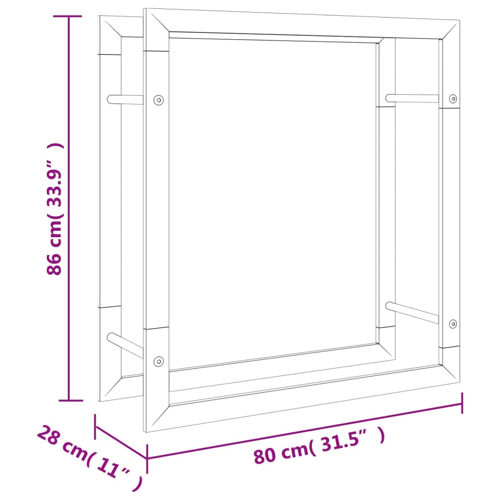 Suporte para lenha 80x28x86 cm aço inoxidável