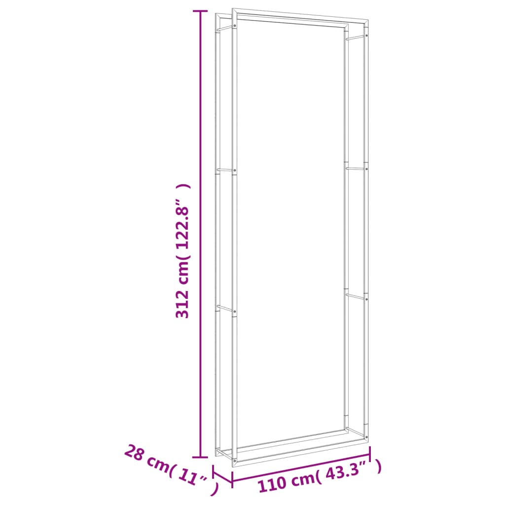 Suporte para lenha 110x28x312 cm aço inoxidável