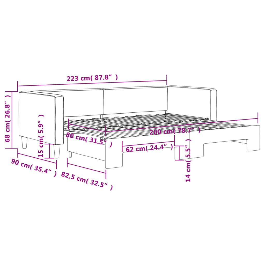 Sofá-cama com gavetão 80x200 cm tecido cinzento-escuro