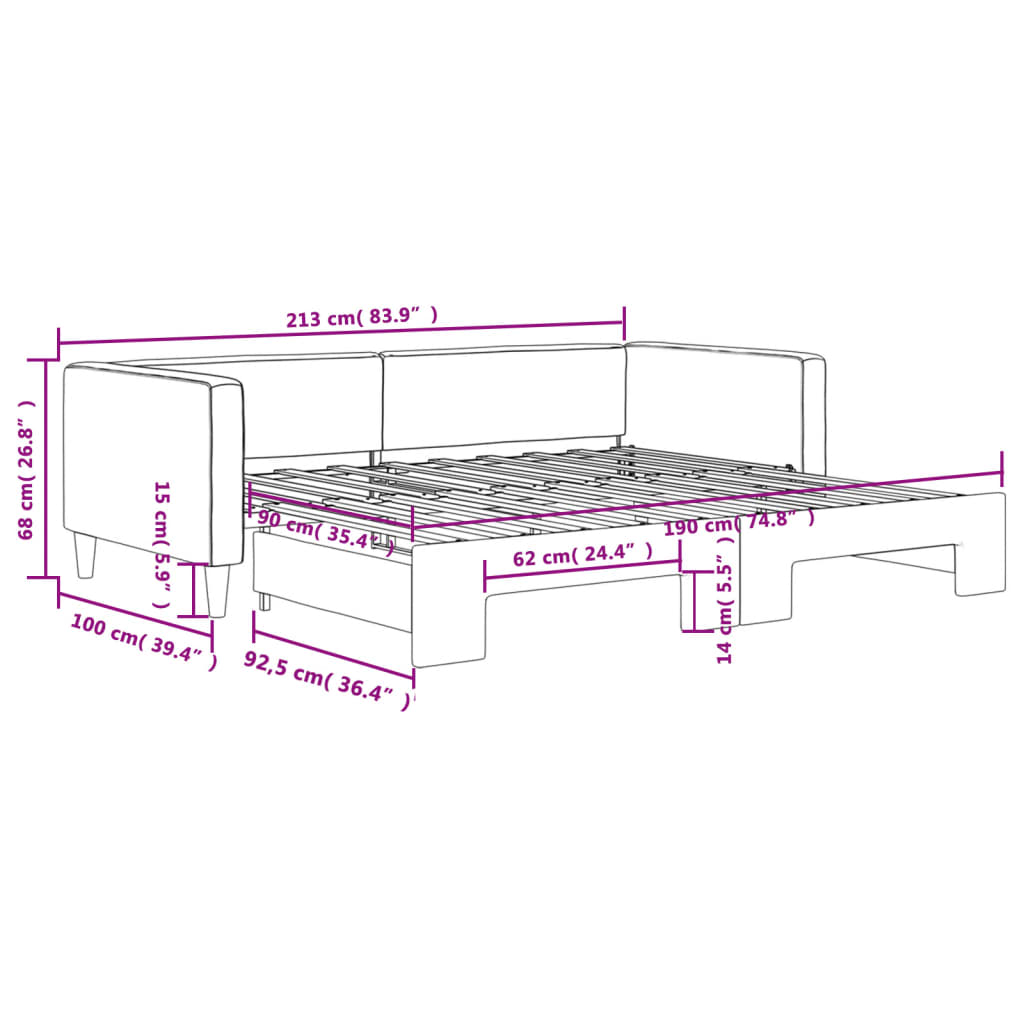 Sofá-cama com gavetão 90x190 cm tecido cinzento-escuro