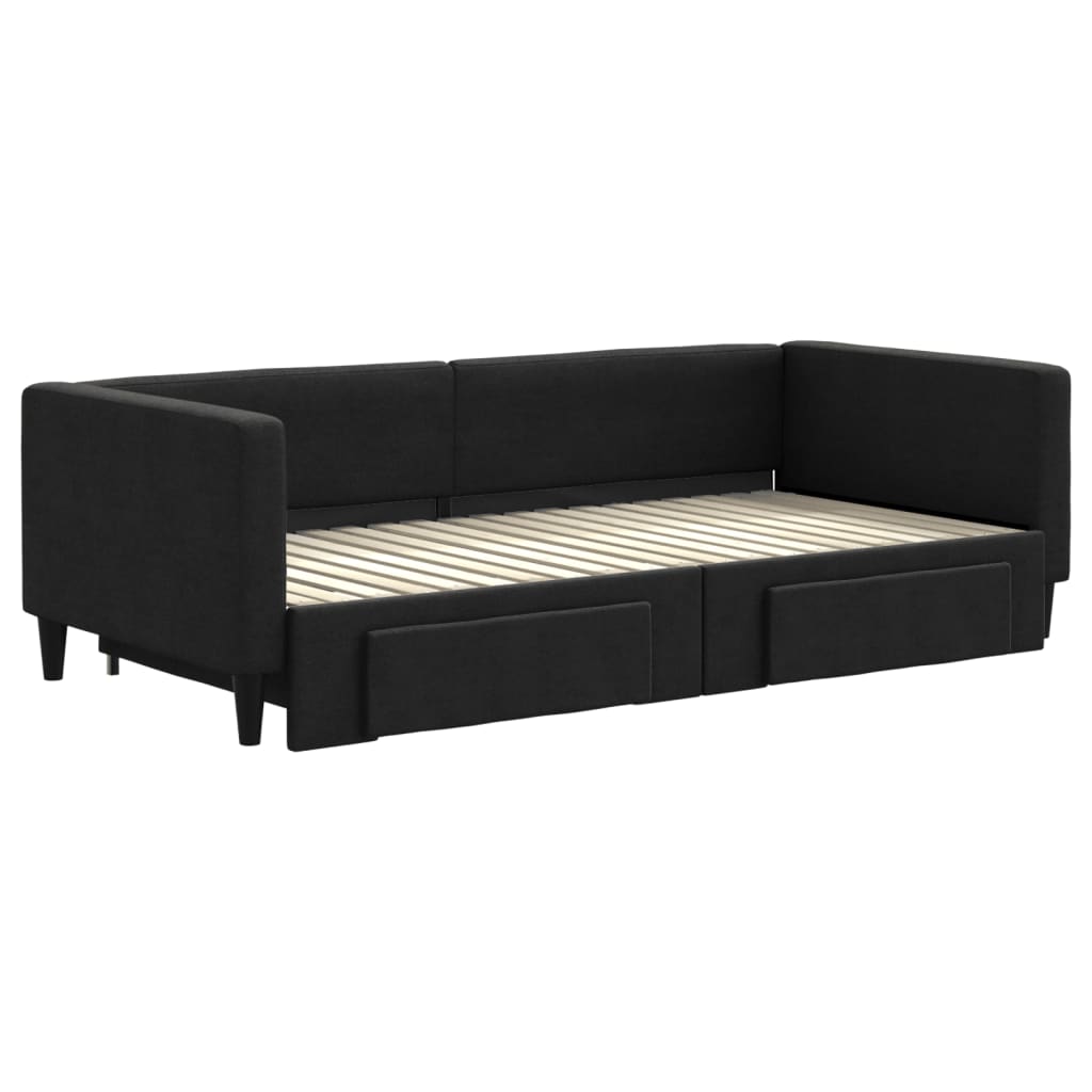 Sofá-cama com gavetão e gavetas 90x190 cm tecido preto