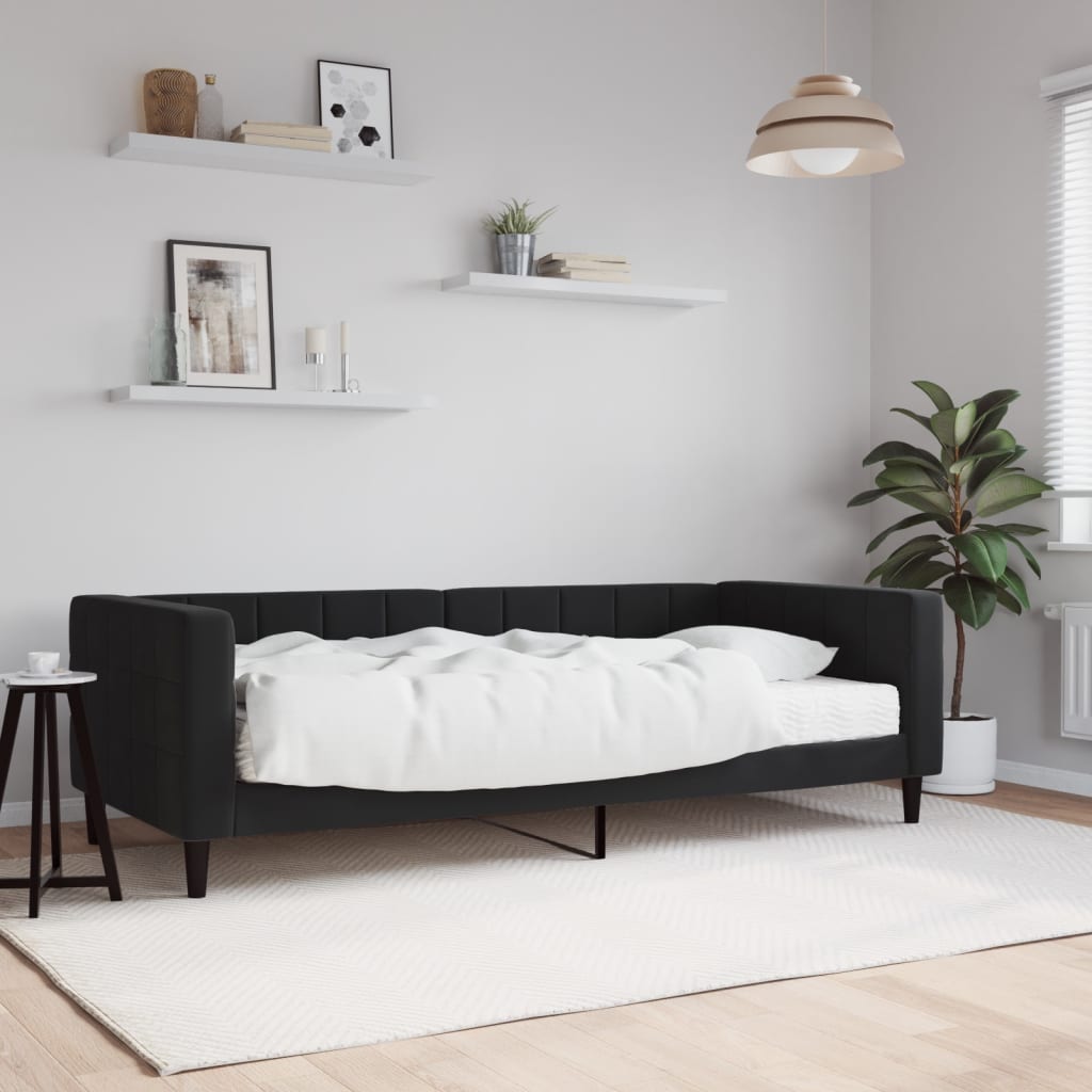 Sofá-cama com colchão 90x200 cm veludo preto