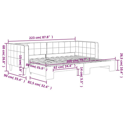 Sofá-cama com gavetão 80x200 cm veludo cinzento-claro