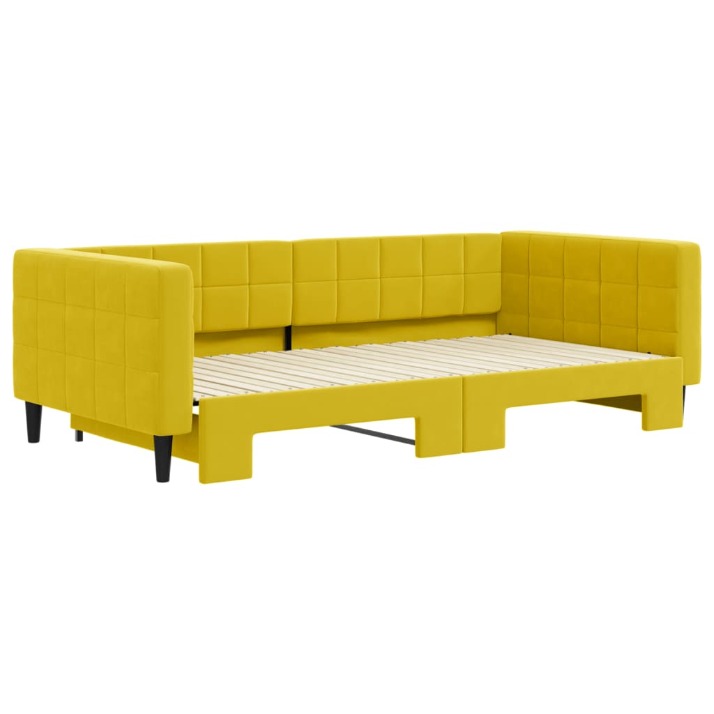 Sofá-cama com gavetão 100x200 cm veludo amarelo