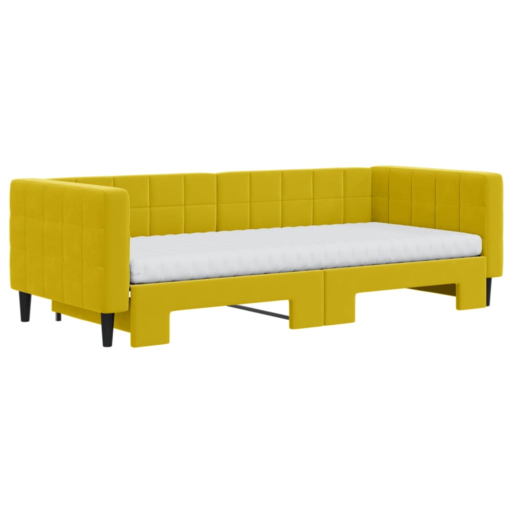 Sofá-cama com gavetão e colchões 90x200 cm veludo amarelo