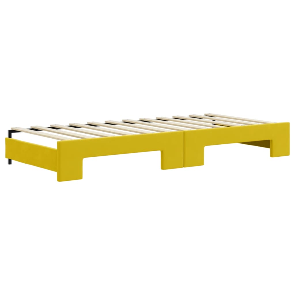 Sofá-cama com gavetão e colchões 90x200 cm veludo amarelo