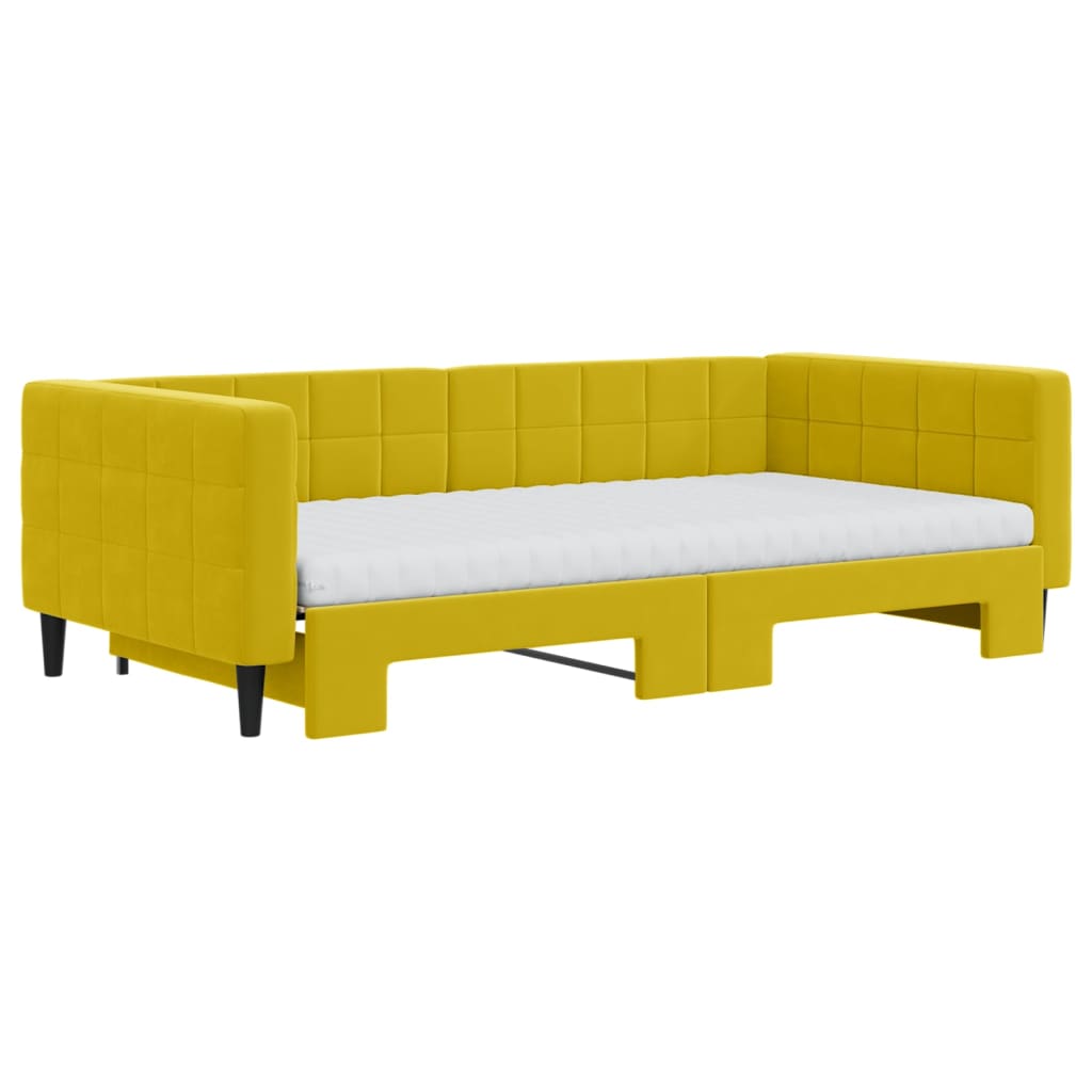 Sofá-cama com gavetão e colchões 100x200 cm veludo amarelo