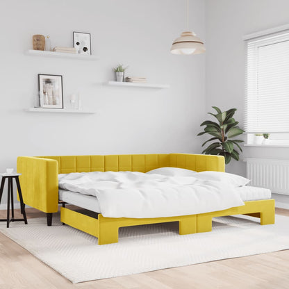 Sofá-cama com gavetão e colchões 100x200 cm veludo amarelo