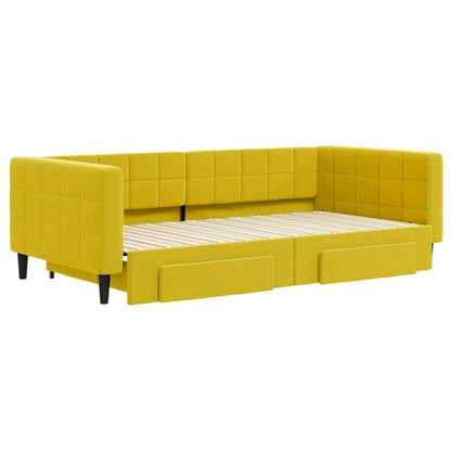 Sofá-cama com gavetão e gavetas 100x200 cm veludo amarelo