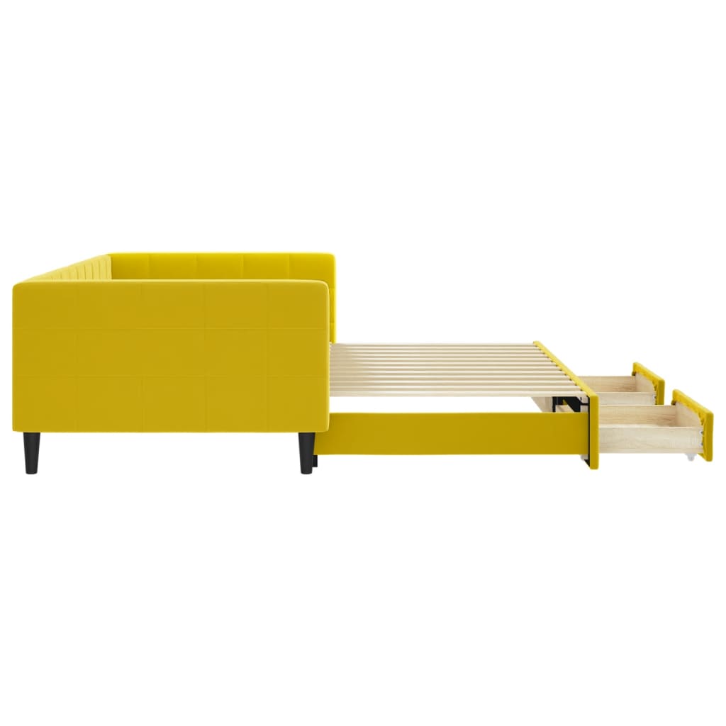 Sofá-cama com gavetão e gavetas 100x200 cm veludo amarelo