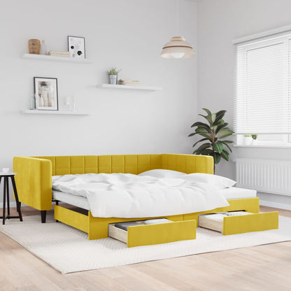 Sofá-cama com gavetão e gavetas 100x200 cm veludo amarelo