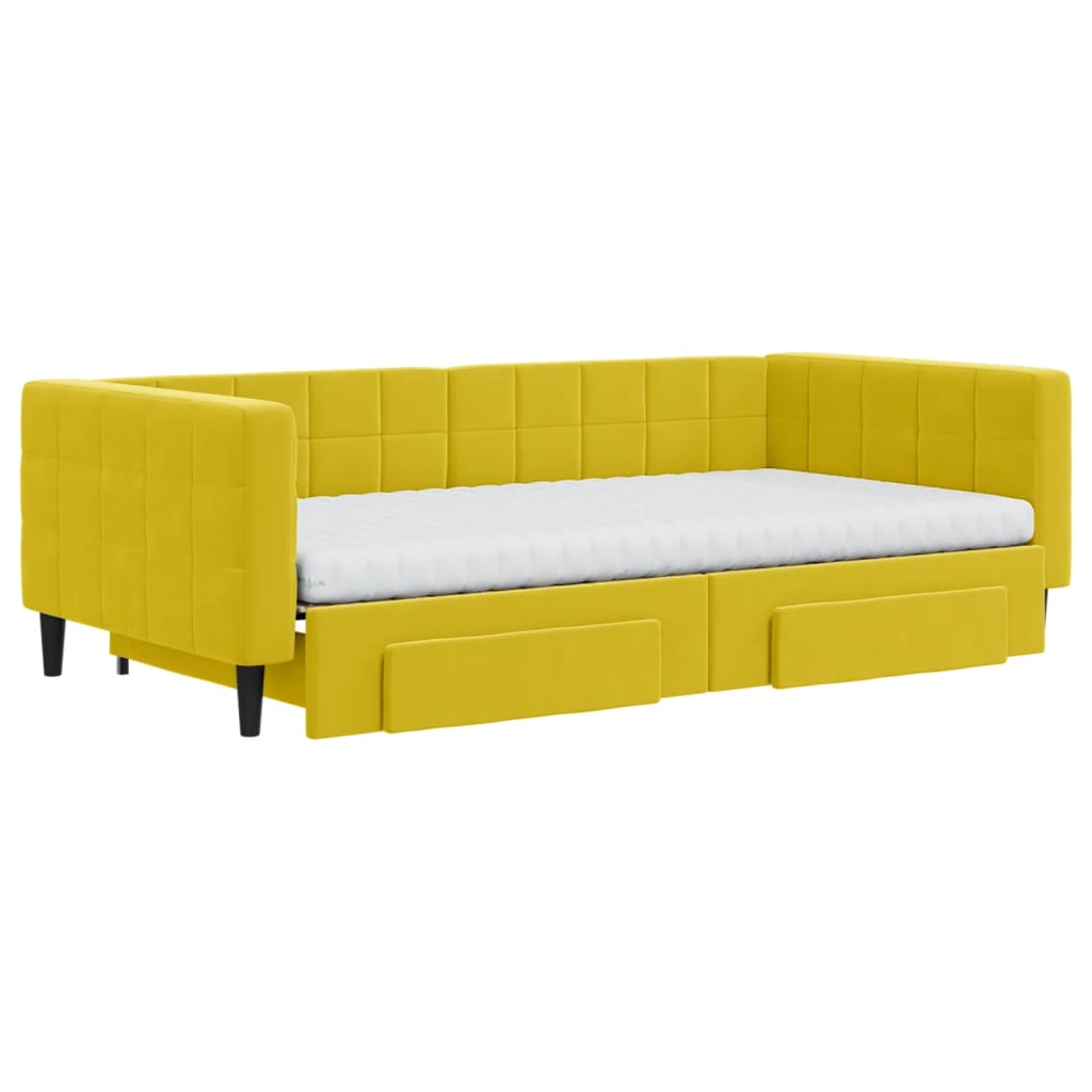 Sofá-cama com gavetão e gavetas 100x200 cm veludo amarelo