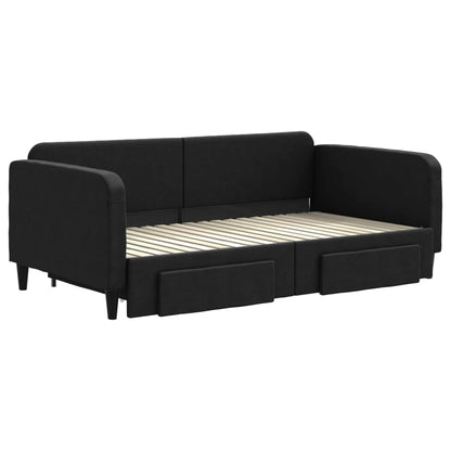 Sofá-cama com gavetão e gavetas 90x190 cm tecido preto