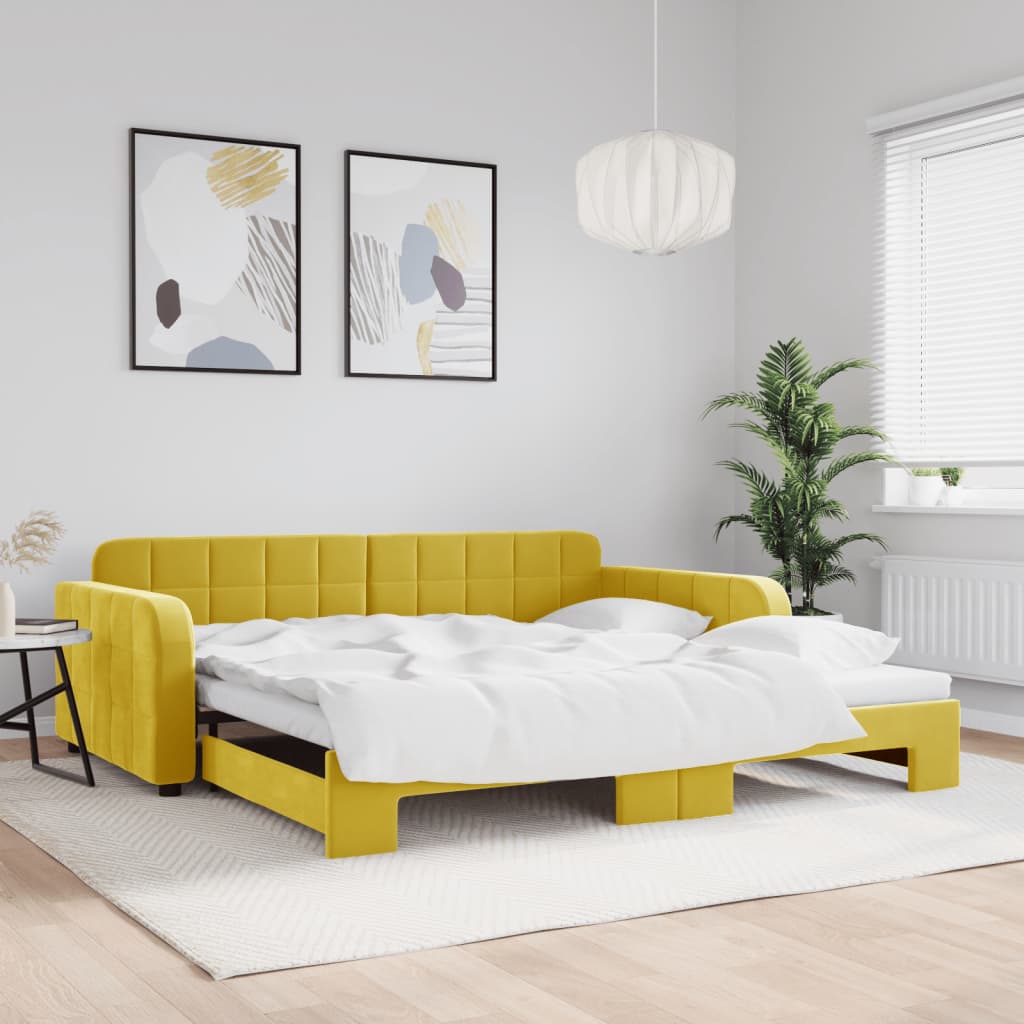 Sofá-cama com gavetão 100x200 cm veludo amarelo