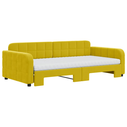 Sofá-cama com gavetão e colchões 100x200 cm veludo amarelo