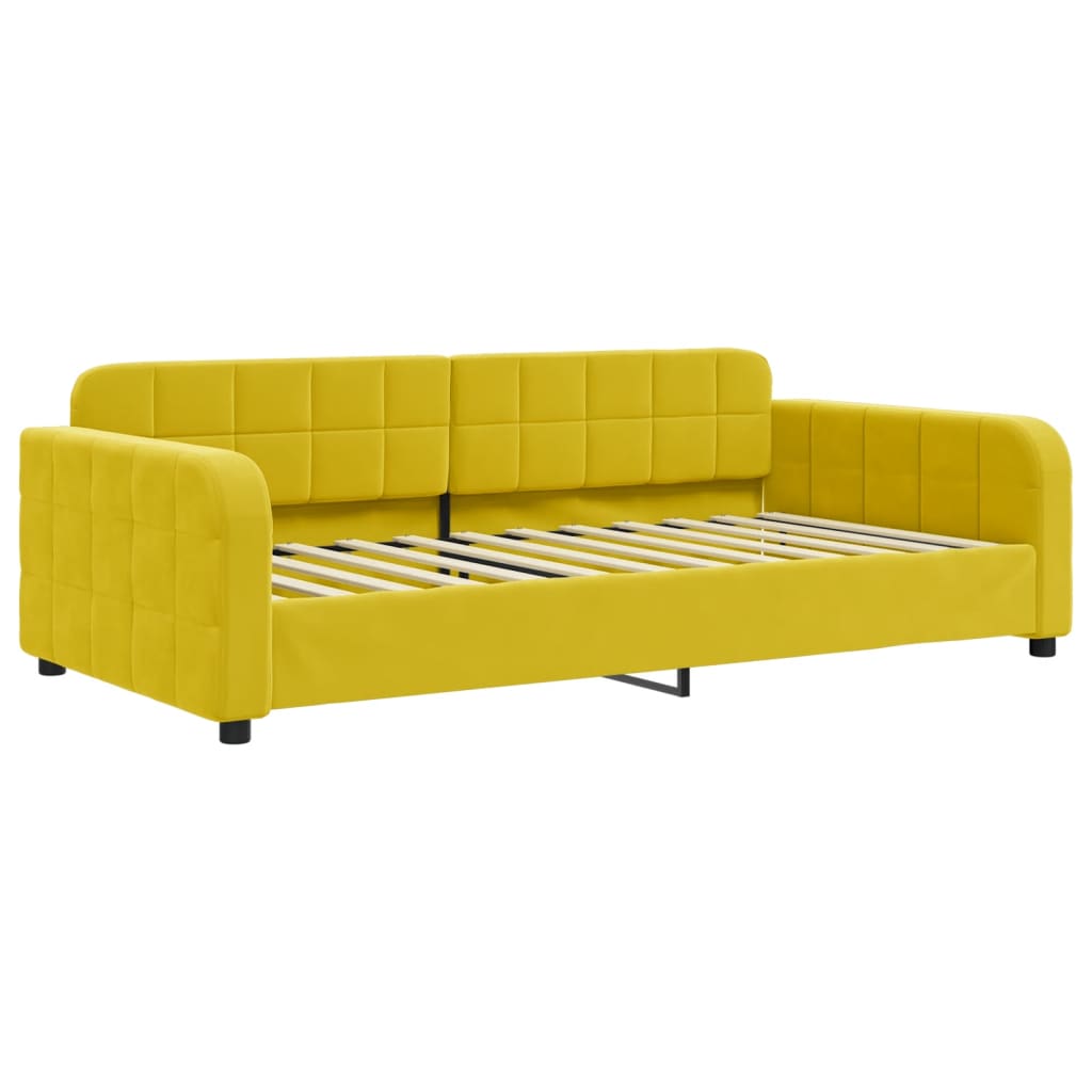 Sofá-cama com gavetão e colchões 100x200 cm veludo amarelo