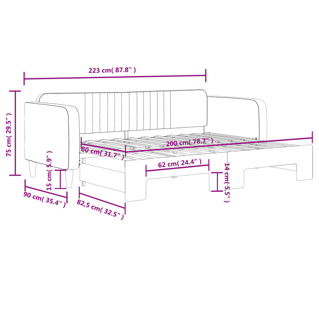 Sofá-cama com gavetão 80x200 cm veludo rosa