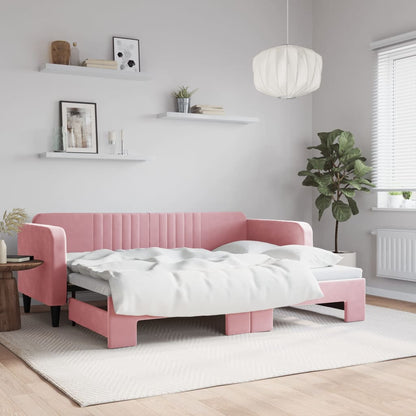 Sofá-cama com gavetão 80x200 cm veludo rosa