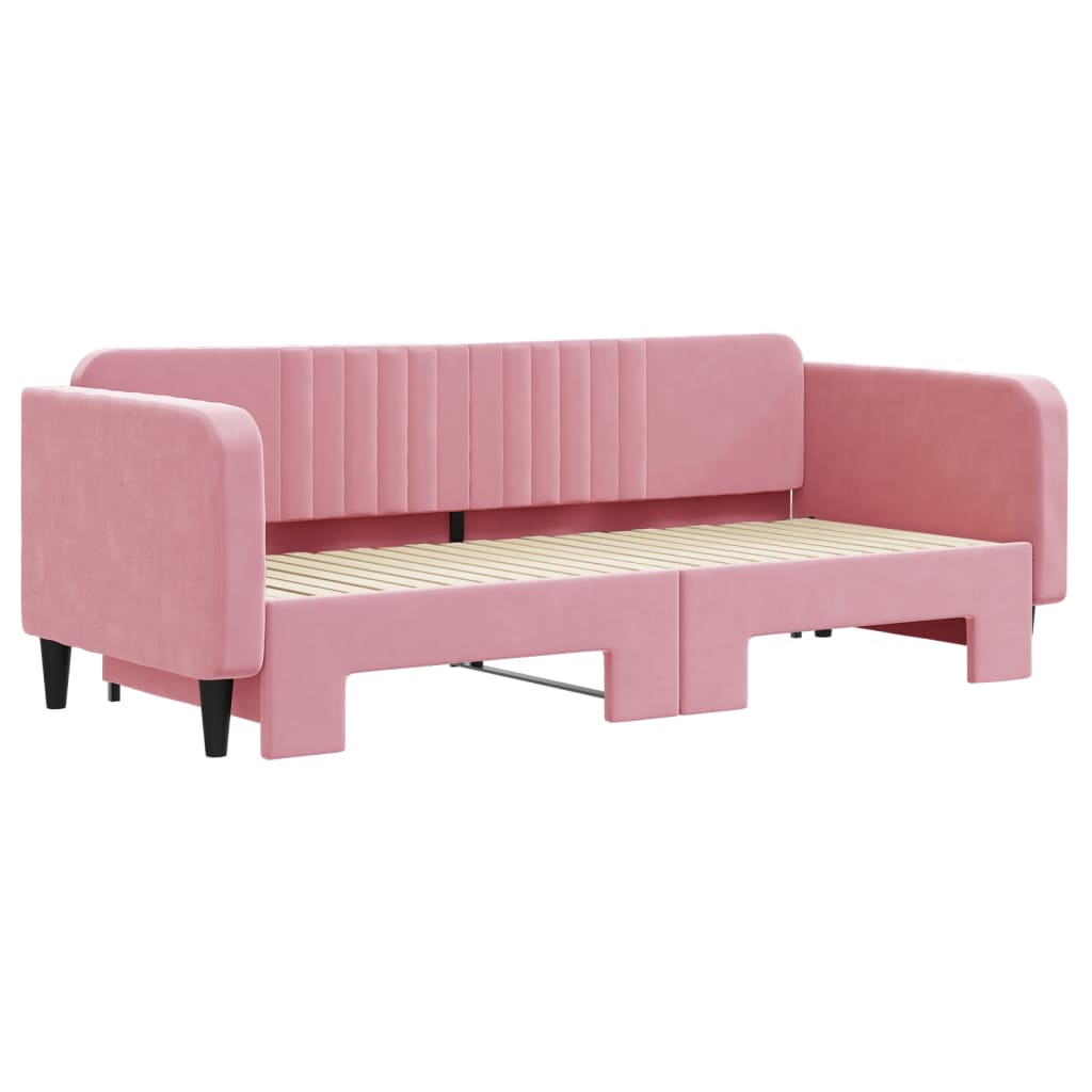 Sofá-cama com gavetão 90x200 cm veludo rosa