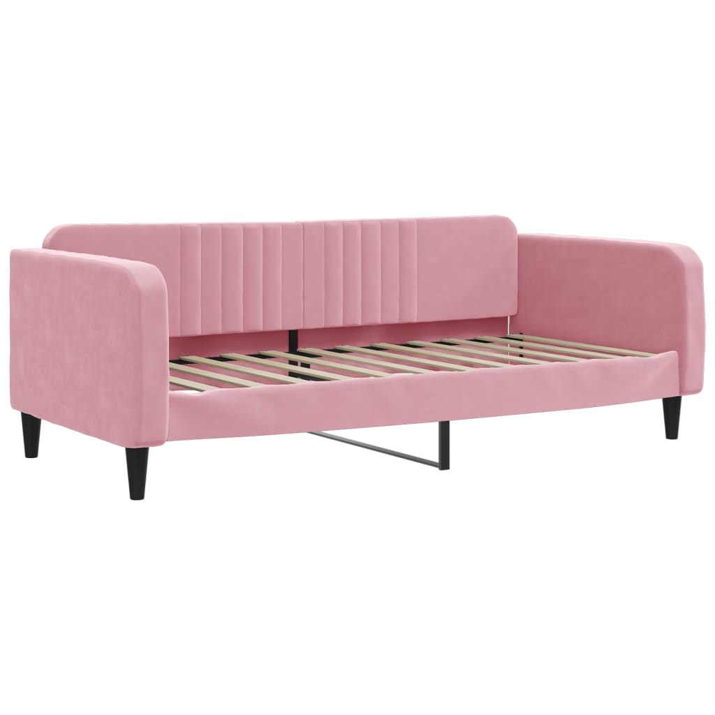 Sofá-cama com gavetão 90x200 cm veludo rosa