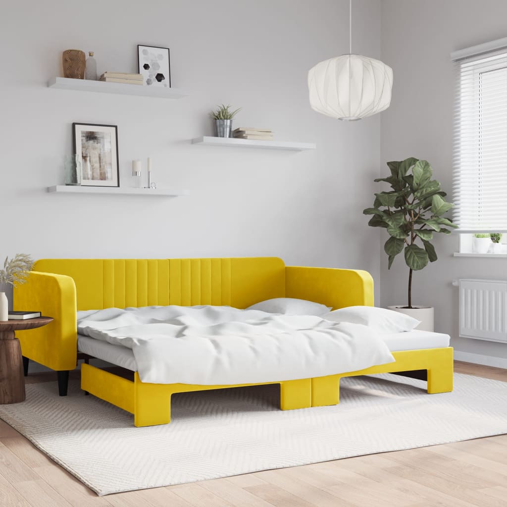 Sofá-cama com gavetão 100x200 cm veludo amarelo