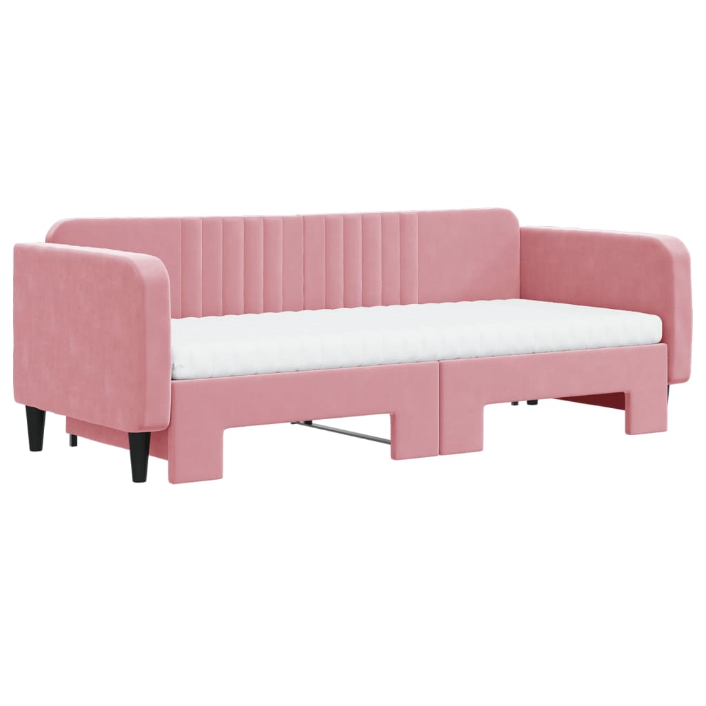 Sofá-cama com gavetão e colchões 90x200 cm veludo rosa