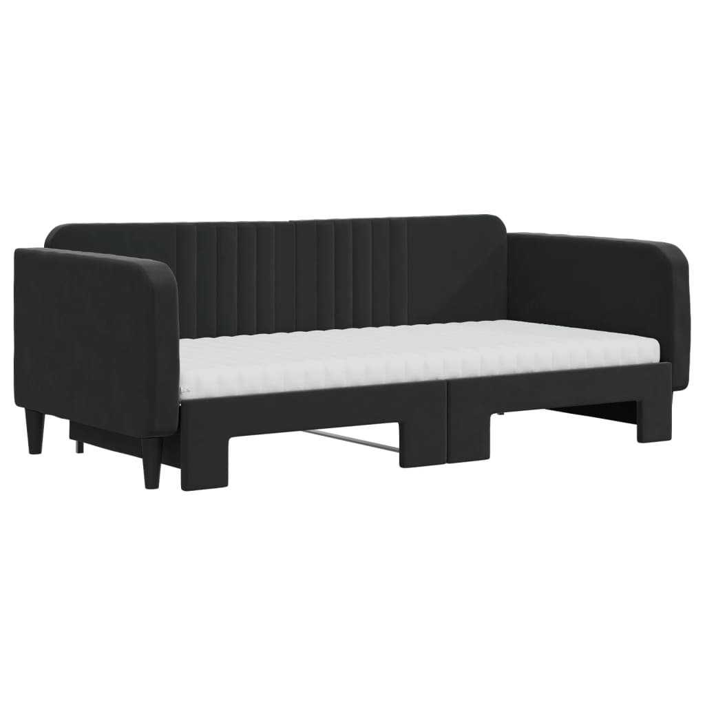 Sofá-cama com gavetão e colchões 90x190 cm veludo preto