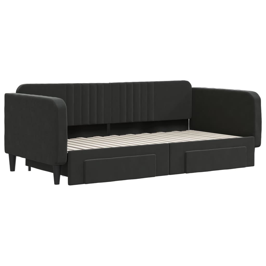 Sofá-cama com gavetão e gavetas 90x190 cm veludo preto