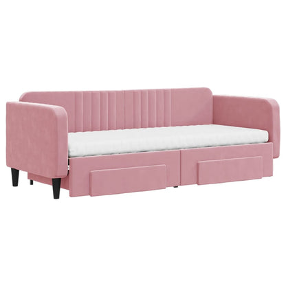 Sofá-cama com gavetão e gavetas 80x200 cm veludo rosa